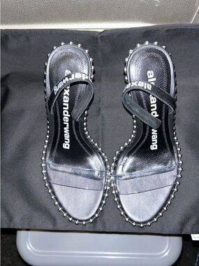 Alexander Wang Black Stud-Trim Slide Sandals